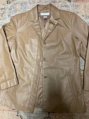 Preston & York Tan Leather Notch-Lapel Blazer